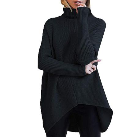 Dam Warm Longline Oregelbunden Fåll Stickade Tröjor Med Hög Hals