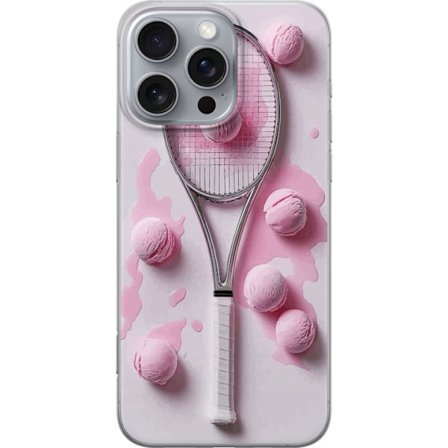 Kompatibelt Mobildeksel til Apple Apple iPhone 16 Pro Max Rosa glasskuler og tennisracket i et kreativt, stille bilde med leken popfølelse og moderne