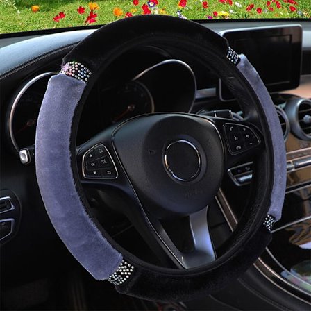 (svart grå) Universal 37-38cm Diameter Mjuk Plysch Strass Bil Ratt Skydd Interiör Tillbehör Ratt-Skydd Bil-styling