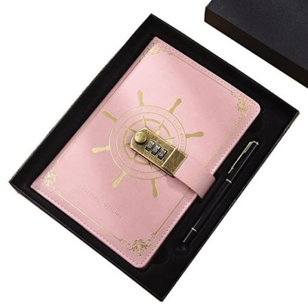 Personlig Dagbok - Hemlig Anteckningsbok - PU Läderblock för Kontoret, med Kadettlåda och Penna