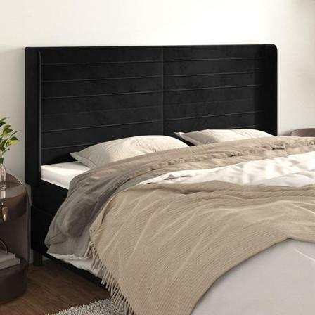 Vidaxl Huvudgavel Med Kanter Svart 163x16x118/128 Cm Sammet Svart
