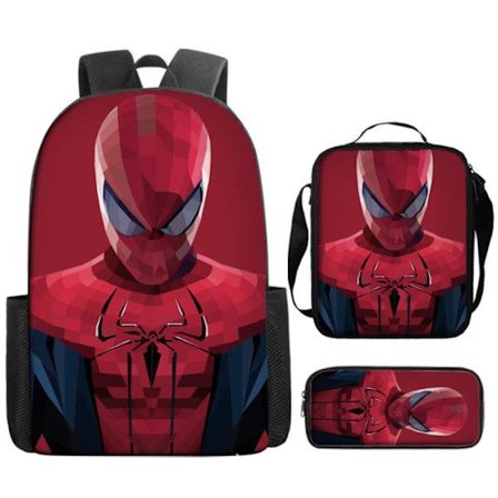 Spider-Man Rygsæk 3-Delt Sæt Sød Rygsæk Tegneserie Rygsæk med Madkasse Penalhus Sæt Boks Dreng Pige Gave B