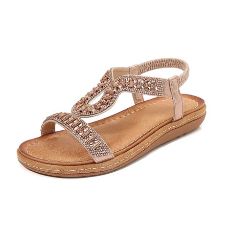 Flatsandaler för dam 2025 med rund tå och kristaller - Andningsbar Boho Chic-design