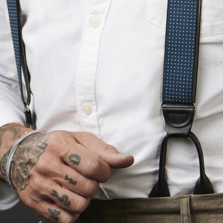 Wide Polka Dot Navy Split Button Braces for Men - Button braces