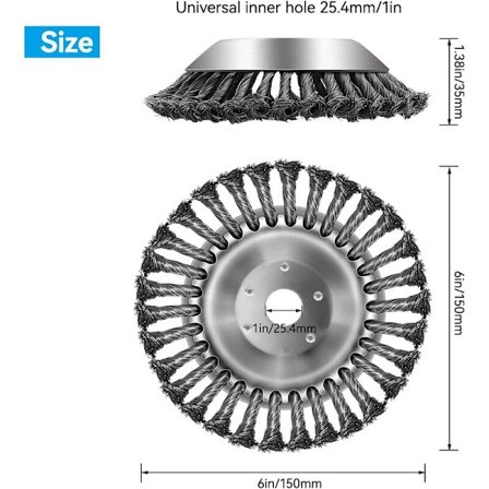 150mm ukrudtsbørste, skåltype, snoet ståltrådshjul, græsplæne, have, landbrugsværktøj, buskrydder, egnet til haver