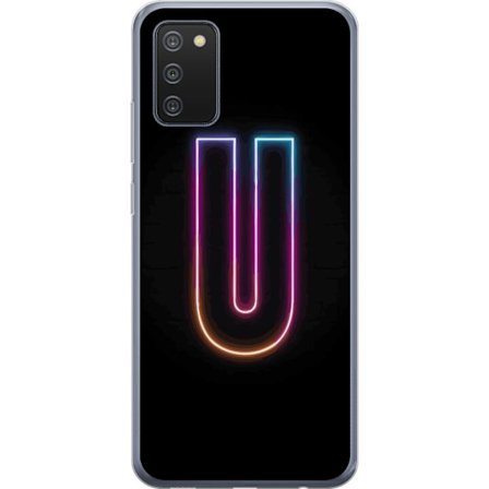 Kompatibel Mobilcover til Samsung Samsung Galaxy A02s Minimalistisk neonbogstav U i farverig lyseffekt mod sort baggrund