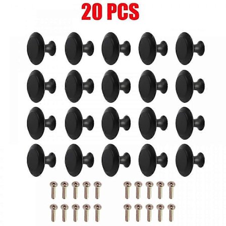 20 kpl mustia kaapin vetimiä ja nuppeja Inway, pyöreät laatikon nupit, kaapin helat ruuveilla, keittiön ja makuuhuoneen huonekaluihin