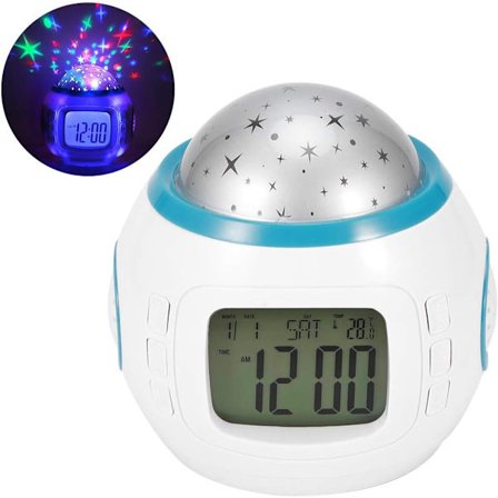 Stjernenattlys-projektor med LED-musikkvekkerklokke, temperaturvisning og timer, kompatibel med Philips, for barnegaver, fest, soveromsdekorasjon
