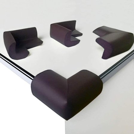 8 stk. hjørnebeskyttere i blødt skum med klistermærke (sort)