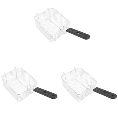 3X Frykurv i Rustfritt Stål, Rektangulær Trådnett Sil, Langt Håndtak, Steking