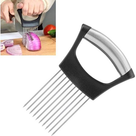 Løggaffel i rustfrit stål, løgkniv i rustfrit stål, løgskærer, velegnet til skæring af kød, grøntsager, frugt osv., køkkenredskab i rustfrit stål