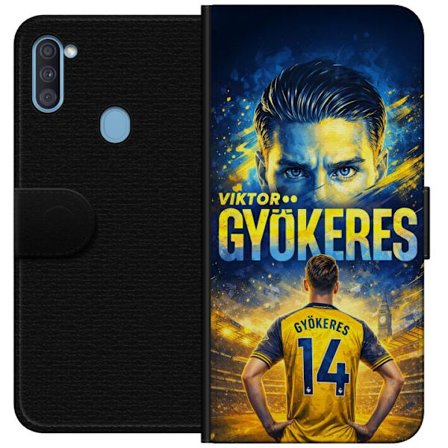 Kompatibelt Lommeboketui til Samsung Samsung Galaxy A11 Viktor Gyökeres fotballplakat i gult og blått med dramatisk stadionbakgrunn, sportillustrasj