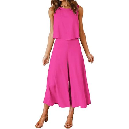 Roylamp Dame Sommer 2-delt Sæt Rund Hals Crop Basic Top Cropped Bred Ben Bukser Sæt Jumpsuits