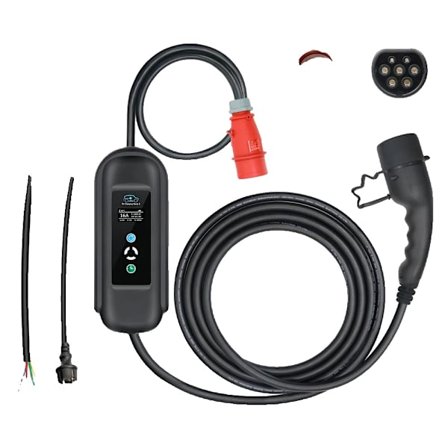 Bärbar elbilsladdare, 11 kW effektutgång, justerbar ström 8/10/13/16A,TYPE2, Med 2 adaptrar