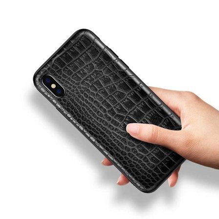 iPhone X Mobile Shell Black Leather Leather Crocodile Shell