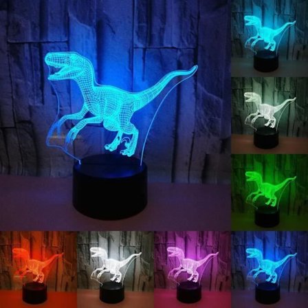 Lampe - Dinosaur 3D - 7 Farver - Taktile - 3W - Børneværelse