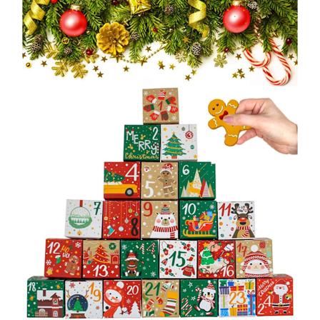 24 stk. DIY julekalenderesker, 24 dagers adventskalender gaveesker, julepappesker med tall for barn og familie