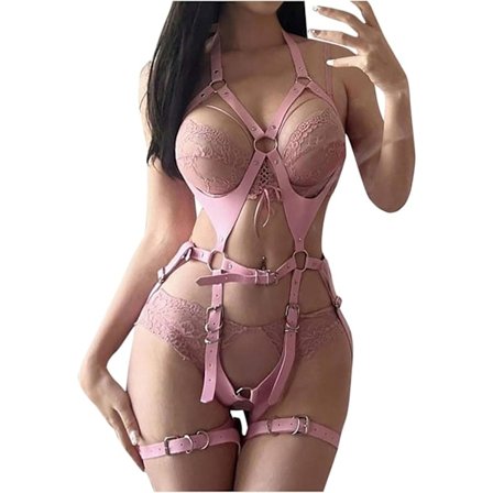 2025 Siste Modell Dame Lær Harness Belte Undertøy Hel Kropp Bondage Bryst Harness Bur BH Benstropper Bodysuit Goth Punk Pyjamas