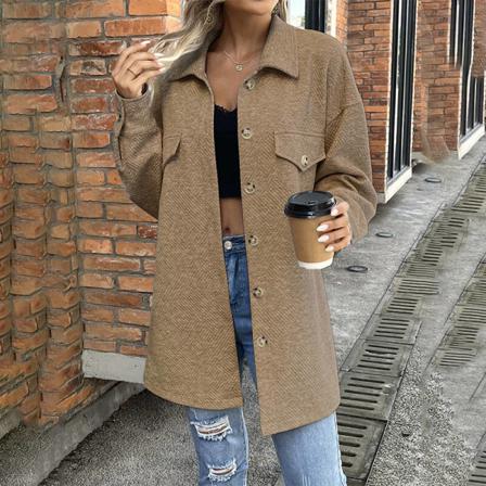 Kvinnor Lapel Neck Enfärgad Öppen Front Overcoats Cardigan Coat