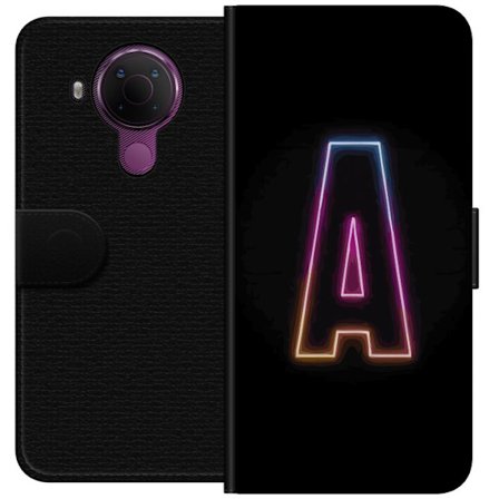 Kompatibel Tegnebogsetui til Nokia Nokia 5.4 Minimalistisk neonbogstav A i regnbuefarvet lys mod sort baggrund i moderne typografisk stil