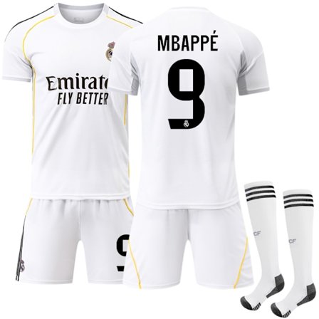 2025-2026 Real Madrid Hjemme Børne Voksen Fodboldtrøje Nr. 9 Mbappe Nr. 9 Mbappu00e9-FA-