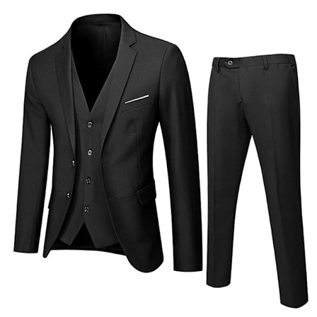 Herre 3-delt Slim Fit Dress, Solid Jakke Vest Bukser Svart