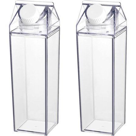 (20x6.5x6.5cm)Sæt med 2 genanvendelige mælkekartonflasker - gennemsigtig