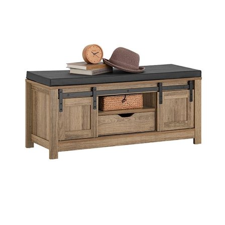 Rootz skobænk med skydedøre - Opbevaringsbænk - Entrébænk - Justerbare hylder - Komfortabel sædehynde - Alsidig brug - 100 cm x 46 cm x 35 cm