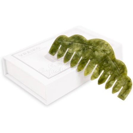 Naturlig Jade Kam Hoved Massager, Hovedbund Massage Kam og Gua Sha Skrabeværktøj, Meridianer Massageværktøj til Hovedpleje og Afslapning (Serpentin)