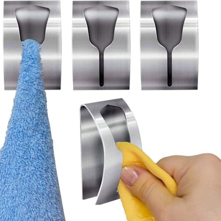 Set med 4 starka självhäftande kökshanddukshängare i rostfritt stål, självhäftande badrumskrokar, 5 kg