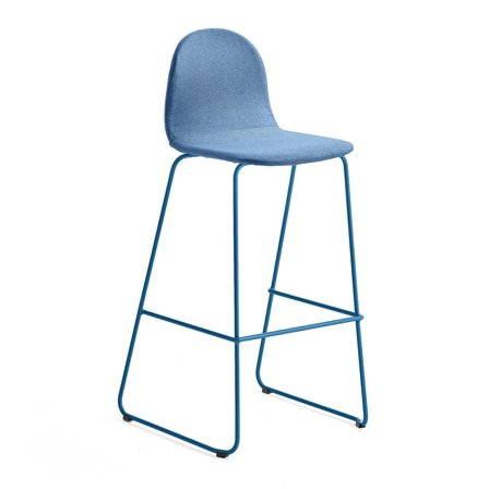 Bar chair GANDER, skid base, seat height: 790 mm, fabric, blue