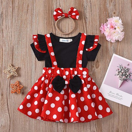 Baby Girl Clothes Baby Clothing Infant Toddler Girls Dots Bow-knot Dress Headband 3pc Outfit Set Baby Clothing