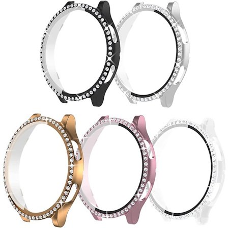 [5-pack] Wiskii kompatibelt med Samsung Galaxy Watch 4 Bling Crystal Rhinestone Watch Cover, Hard PC Diamond Protective Case med inbyggt skärmskydd