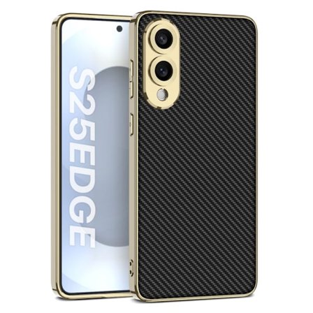 SKALO Samsung S25 Edge GKK Carbon Fiber Guldkant Cover - Sort