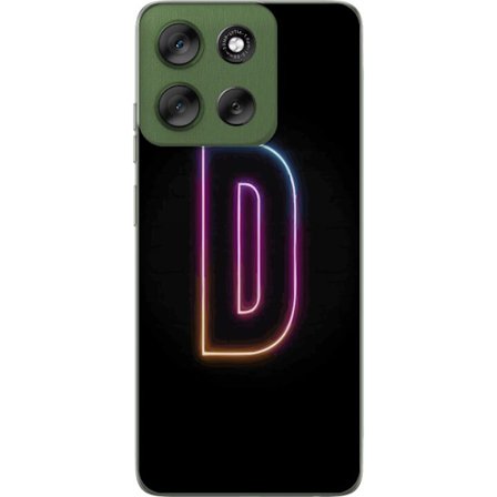 Kompatibel Mobilcover til Motorola Motorola Moto G56 Minimalistisk neonbogstav D i farveskiftende lys mod sort baggrund i moderne digital design