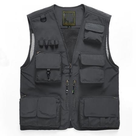 Herr Casual Utomhusarbeid Safari Fiske Reisefoto Cargo Vest Jakke Multi Lommer (Grå) zdq