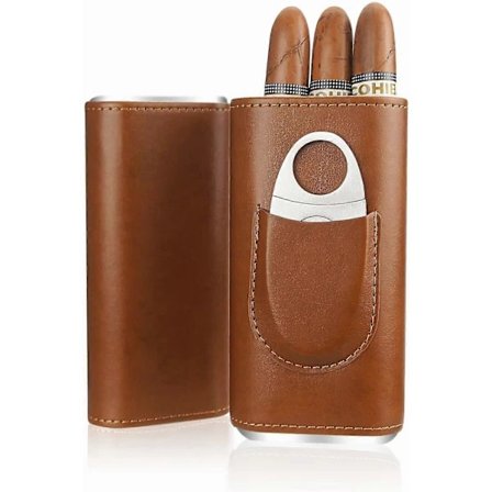 3-Finger Cigar Etui i Læder med Cutter Cedertræforet Cigar Humidor Bærbart Rejse Cigar Etui