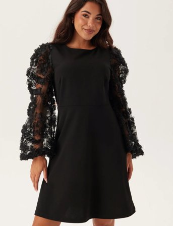 Bubbleroom 3D Floral Sleeve Short Dress - Black - 32-34