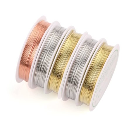 5 ruller kobbertråd for smykkefremstilling, metallisk kobbertråd, bøyelig, blomsterfremstilling, for smykkefremstilling og håndverk (0,3 mm x 15 m)