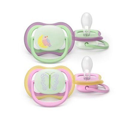 Philips Avent Ultra Air Lyserød/Lysegrøn 2-Pak 6-18 mdr Nighttime, Børn & Forældre, Sutter, Silikonesutter