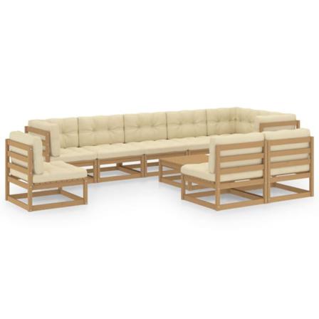 Vidaxl Loungegrupp Med Dynor 10 Delar Massiv Furu Brun