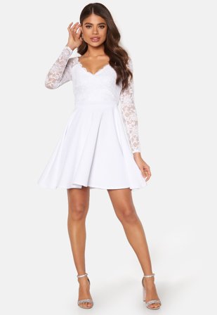 Goddiva Long Sleeve Skater Dress White Klær