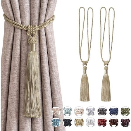 Vacker gardin spänne set med 2 långa fluffiga gardiner, handvävda