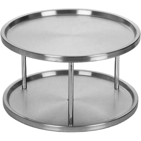 Multifunksjonelt roterende krydderstativ for kjøkkenoppbevaring, roterende krydder- og krydderstativ (2 nivåer, rustfritt stål)