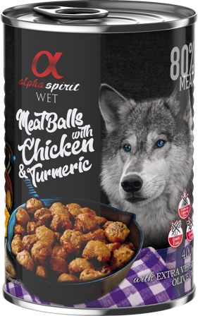 Alpha Spirit Meat Balls with Chicken and Turmeric märkäruoka, 400 g