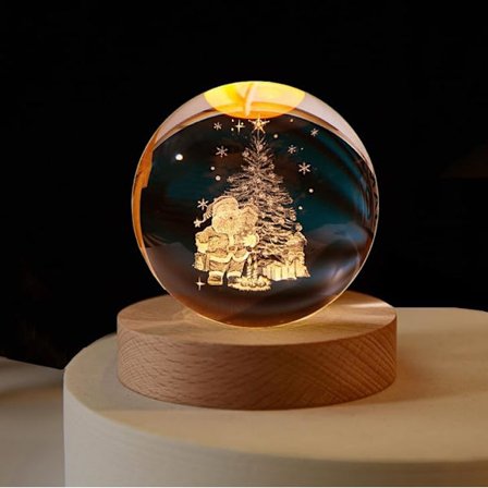 3D Krystallkule Nattlys med Stativ, Egnet for Jul, Bursdager, Julegaver til Barn - 6CM