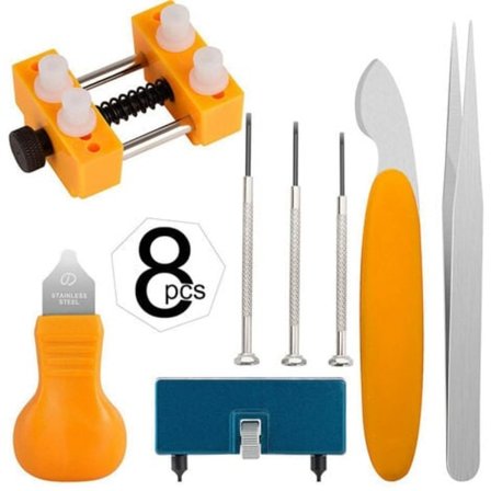 8-delt verktøysett for bytte av klokkebatteri - Verktøy for åpning av klokkehus som brukes til å åpne klokkedekselet ved å rotere