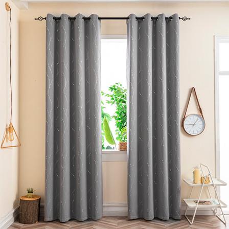 Svarte blendingsgardiner for stue - Gardin med ringmønster med bølgedotter og linje (52 x 84 tommer, 2 paneler)