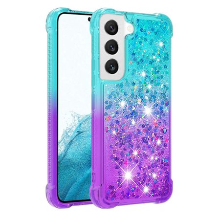 SKALO Samsung S23 Juoksuhiekka Glitter Sydämet TPU kuori - Turkoosi-Violetti