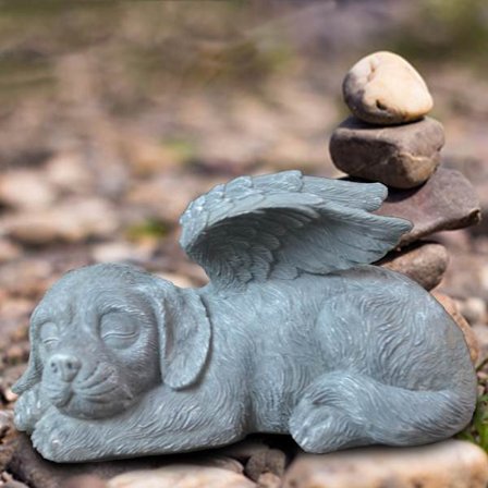 Dog Angel Pet Memorial Statue, Resin Sleeping Dog Memorial Statue